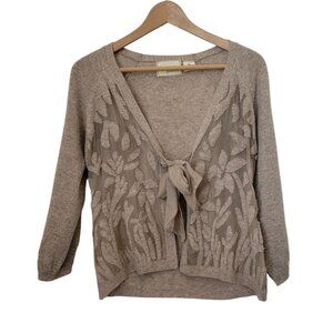 Anthropologie Guinevere 100% Lambswool Cardigan Sweater w/ Silk Trim Womens Sz M
